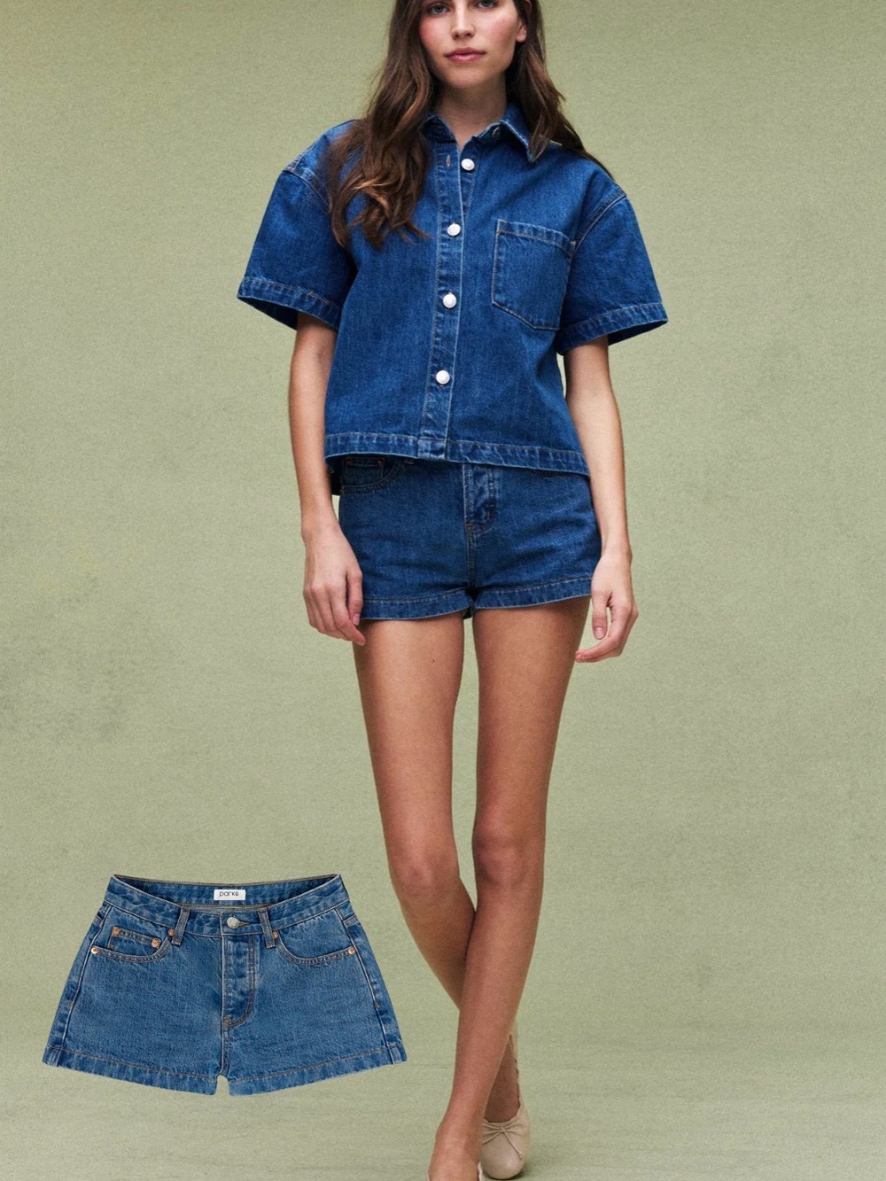 Parke Mini Denim Shorts - Medium Wash Blue - Picture 2 of 5